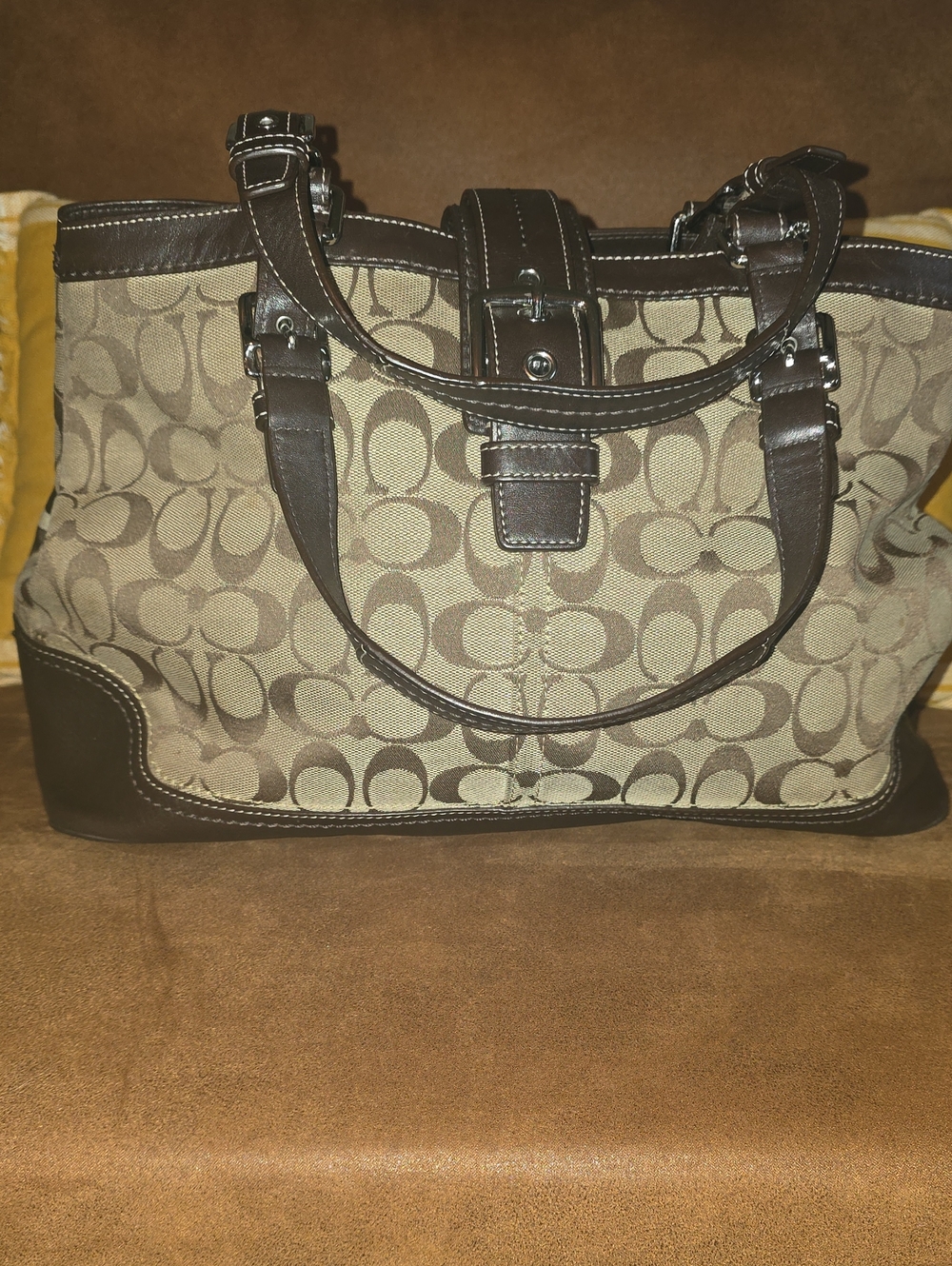 Coach Signature Canvas Tote in Beige and Dark Brown With the matching wallet.